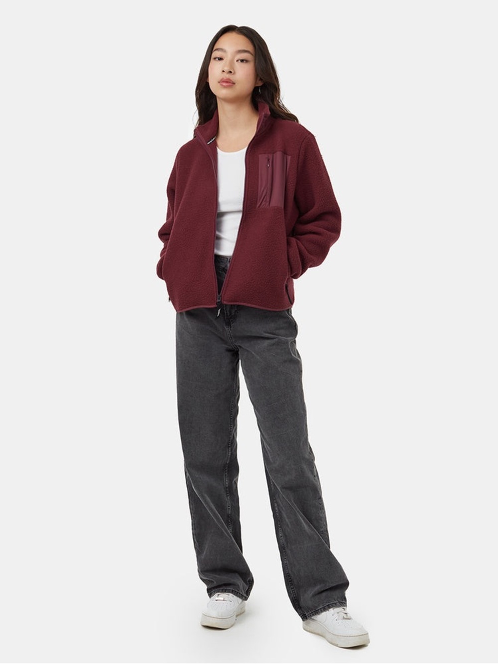 Tentree Ecoloft Zip Jacket, Women's Fleece Sherpa Zip Up in Fig sz S